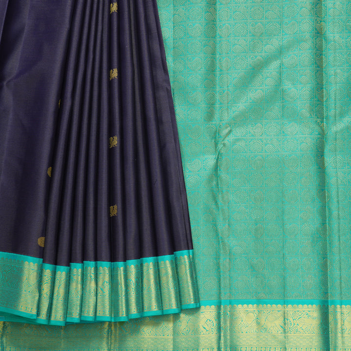 Hayagrivas Handloom Violet Kanjivaram Silk Saree with Sea Green Border KBF356F11-5