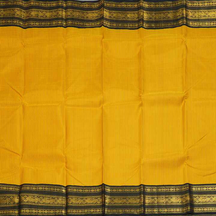 Hayagrivas Handloom Yellow Kanjivaram Silk Saree with Black Border KBF356F12-3
