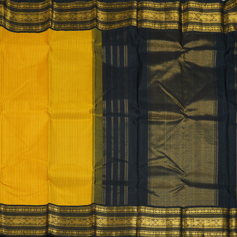 Hayagrivas Handloom Yellow Kanjivaram Silk Saree with Black Border KBF356F12-3