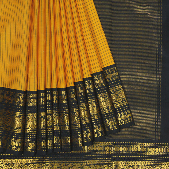 Hayagrivas Handloom Yellow Kanjivaram Silk Saree with Black Border KBF356F12-3