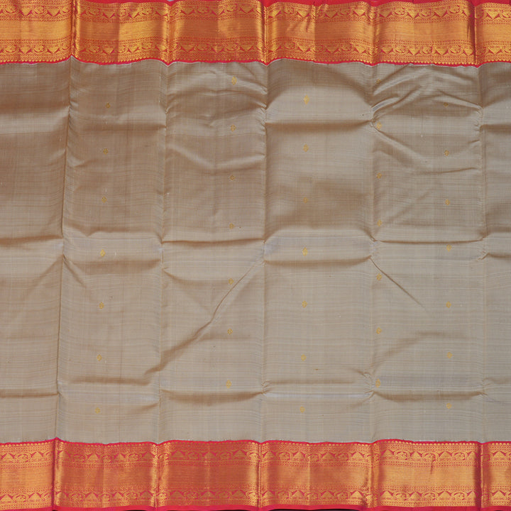 Hayagrivas Handloom Gray Kanjivaram Silk Saree with Pinkish-Orange Border KBF356F12-6