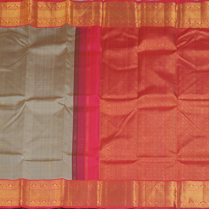 Hayagrivas Handloom Gray Kanjivaram Silk Saree with Pinkish-Orange Border KBF356F12-6