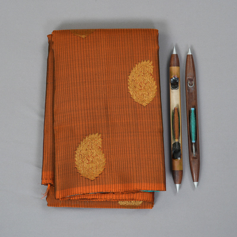 Hayagrivas Handloom Rust Orange Kanjivaram Silk Saree KBF356F3-3