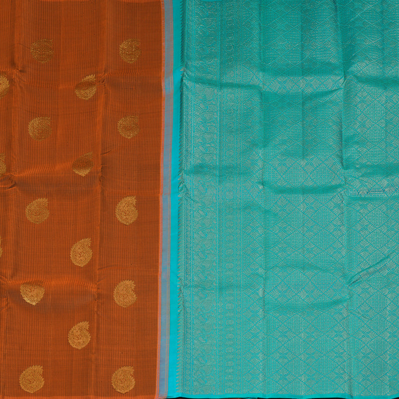 Hayagrivas Handloom Rust Orange Kanjivaram Silk Saree KBF356F3-3