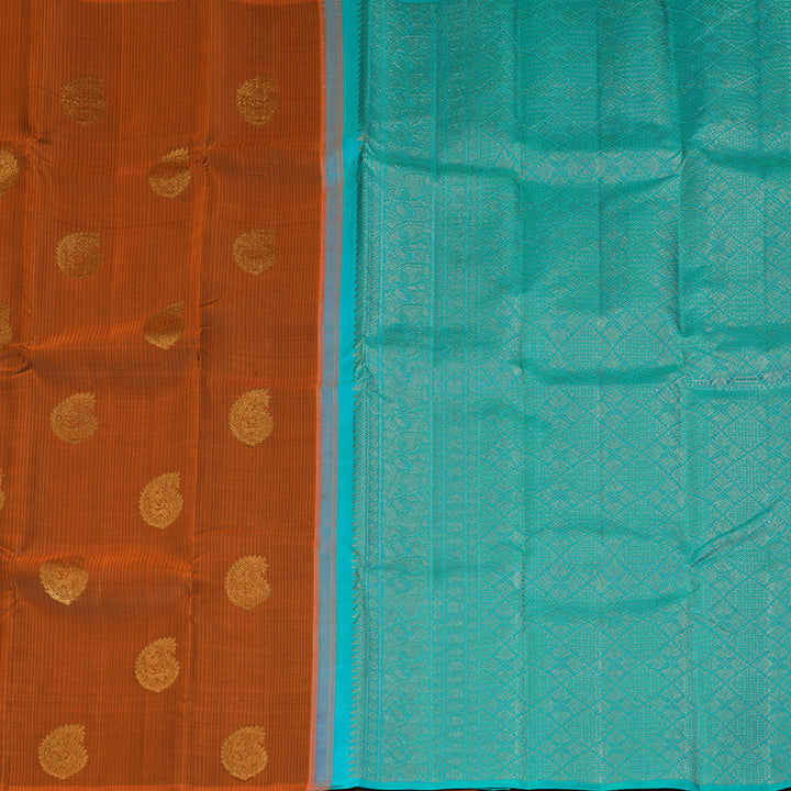 Hayagrivas Handloom Rust Orange Kanjivaram Silk Saree KBF356F3-3