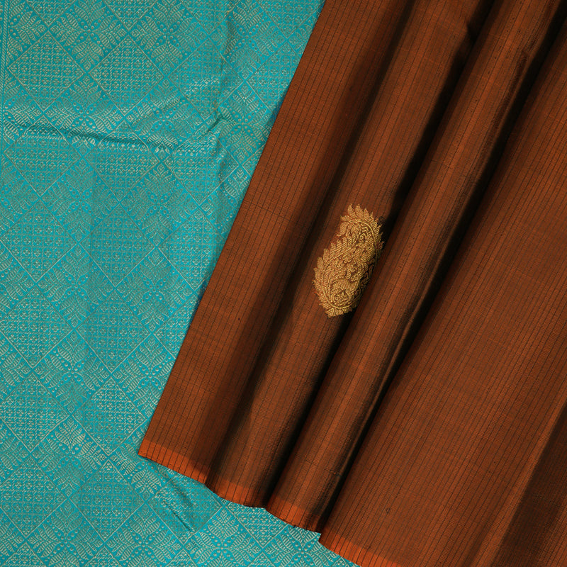 Hayagrivas Handloom Rust Orange Kanjivaram Silk Saree KBF356F3-3
