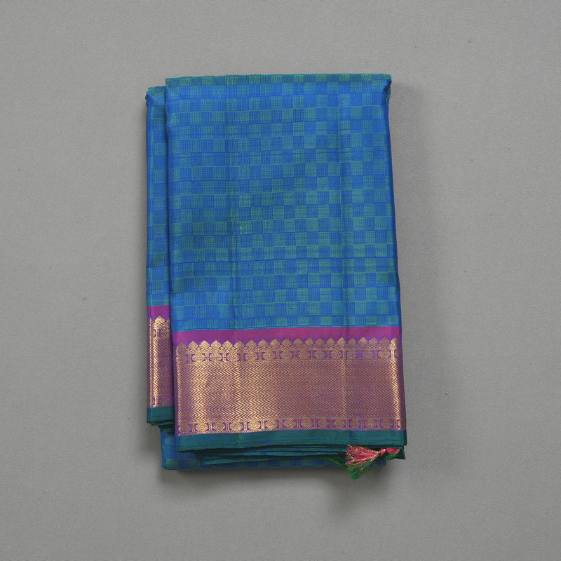 Hayagrivas Handloom Blue (Carpet Checks) Kanjivaram Silk Saree KBF356F4-1