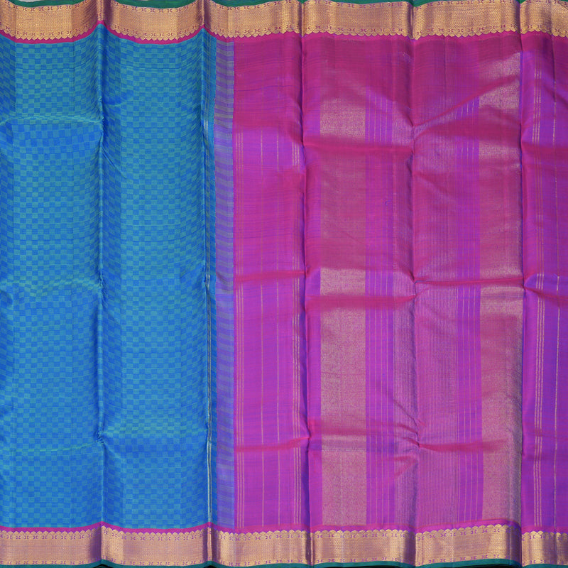 Hayagrivas Handloom Blue (Carpet Checks) Kanjivaram Silk Saree KBF356F4-1
