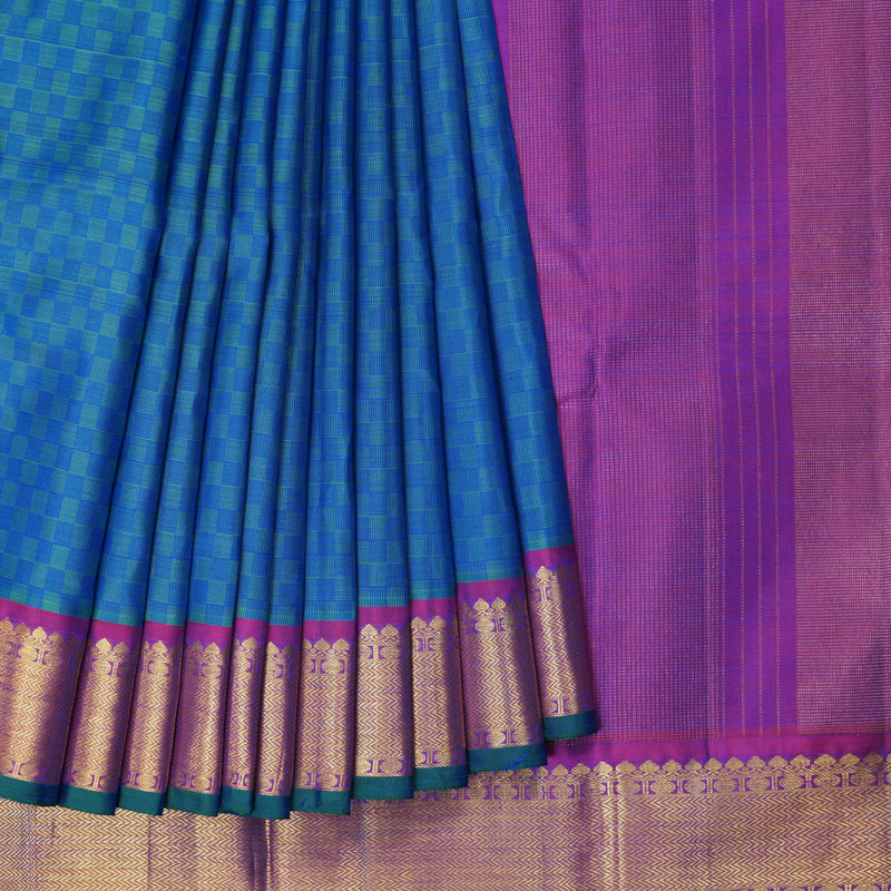 Hayagrivas Handloom Blue (Carpet Checks) Kanjivaram Silk Saree KBF356F4-1