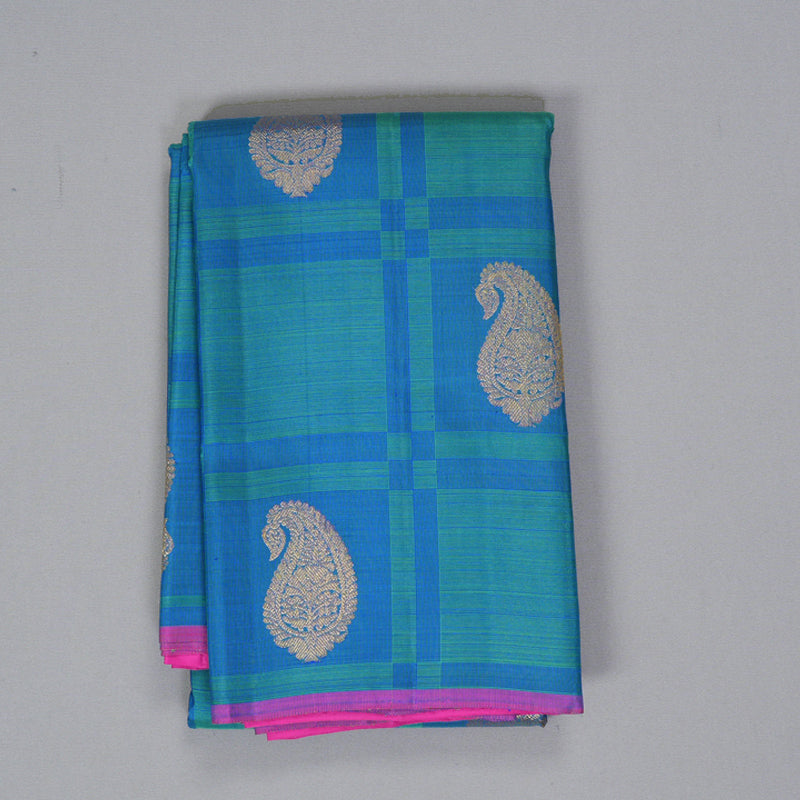 Hayagrivas Handloom Blue & Green Checks Kanjivaram Silk Saree KBF356F4-2
