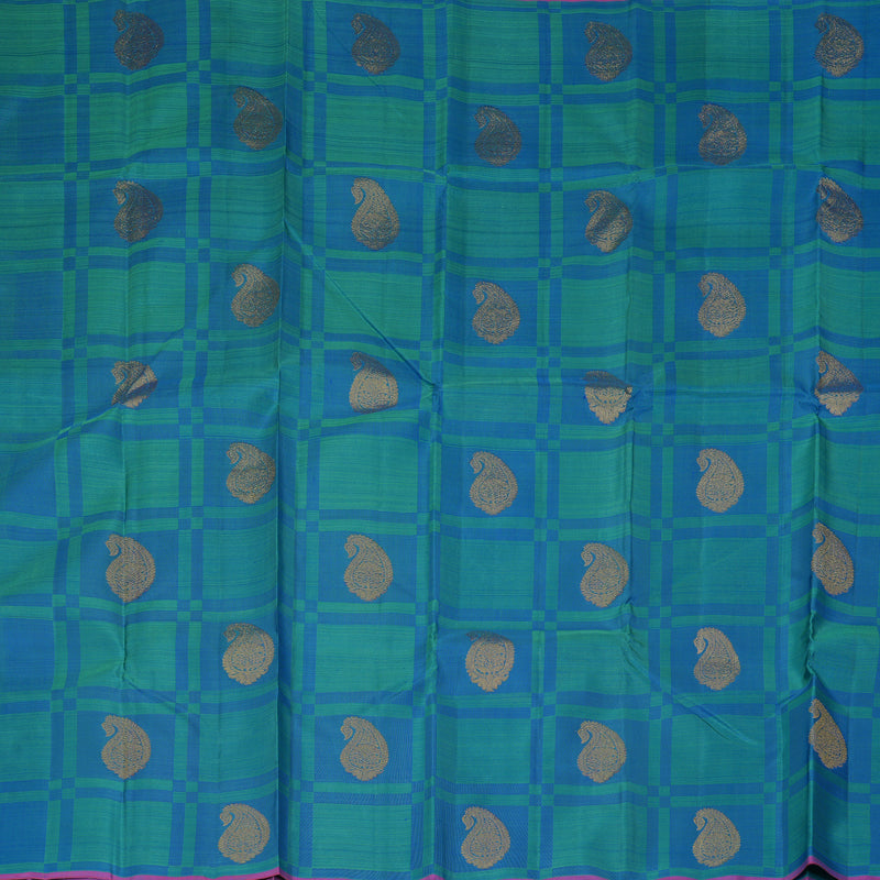 Hayagrivas Handloom Blue & Green Checks Kanjivaram Silk Saree KBF356F4-2