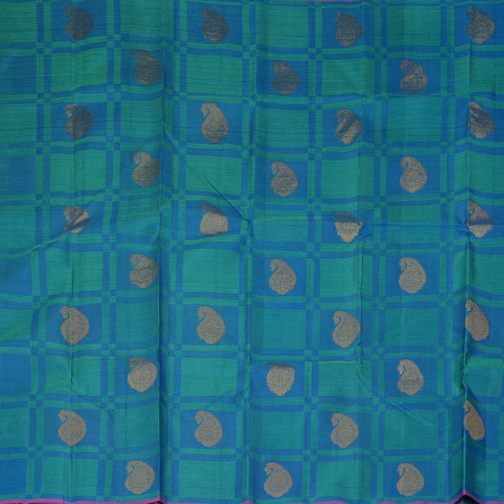 Hayagrivas Handloom Blue & Green Checks Kanjivaram Silk Saree KBF356F4-2