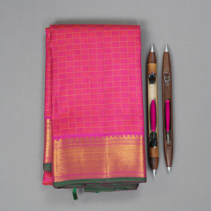 Hayagrivas Handloom Pink Checks Kanjivaram Silk Saree KBF356F6-8