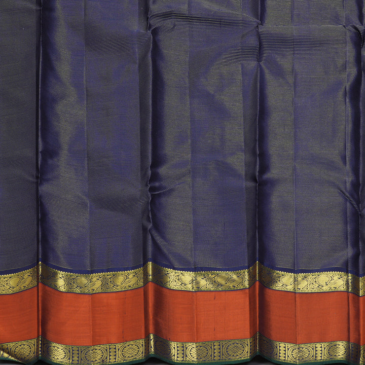 Hayagrivas Handloom Navy Blue Kanjivaram Silk Saree with Rust Orange Border KBF356F7-1