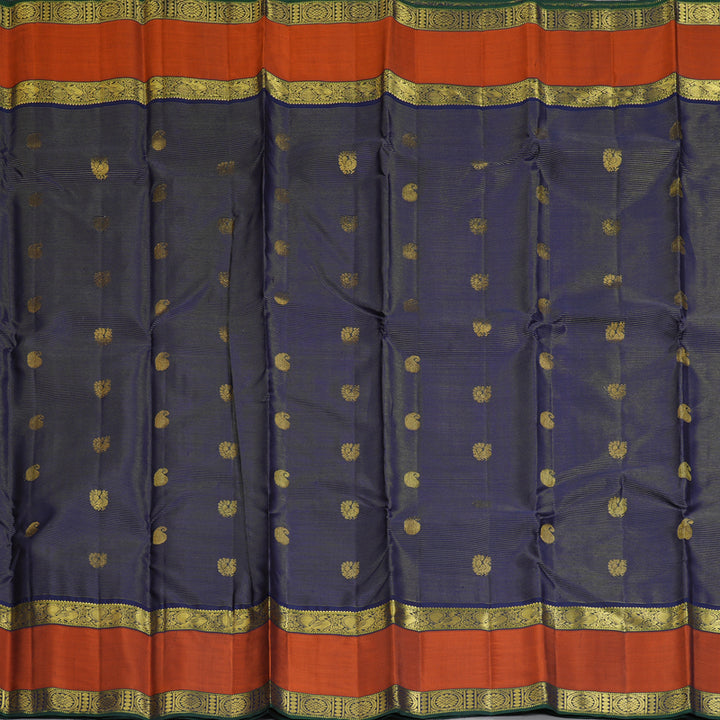 Hayagrivas Handloom Navy Blue Kanjivaram Silk Saree with Rust Orange Border KBF356F7-1