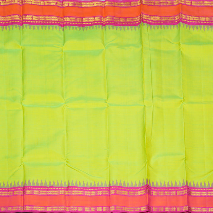 Hayagrivas Handloom Fluorescent Green Kanjivaram Silk Saree with Rani Pink Border KBF356F9-2