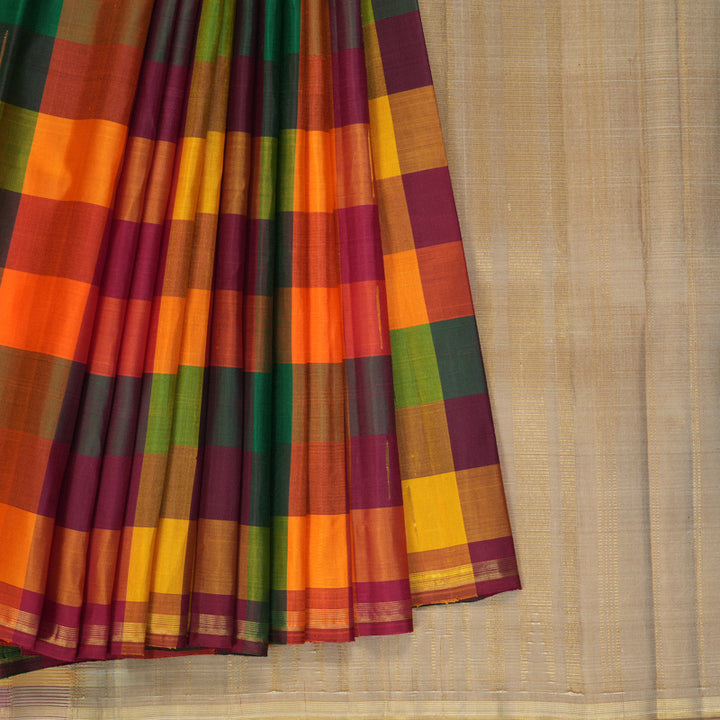 Hayagrivas Handloom Multicolour Checks Kanjivaram Silk Saree KBF357F4-1