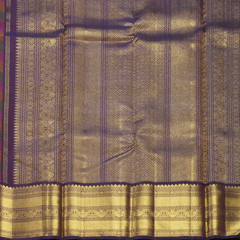 Hayagrivas Handloom Multicolour Checks Kanjivaram Silk Saree with Nagapazham Border KBF358F4-1