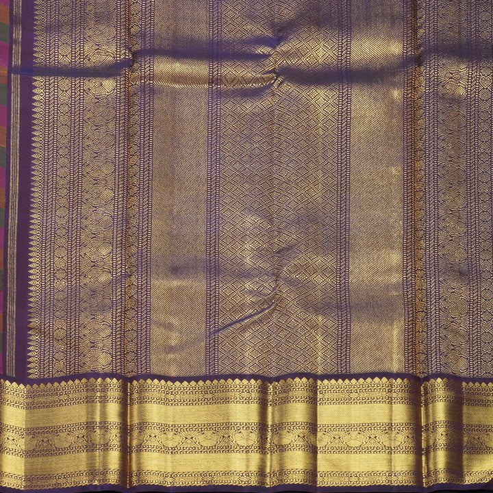 Hayagrivas Handloom Multicolour Checks Kanjivaram Silk Saree with Nagapazham Border KBF358F4-1