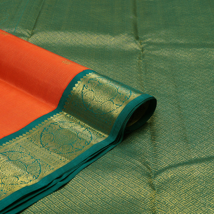Hayagrivas Handloom Fanta Orange Kanjivaram Silk Saree with Peacock Green Border KBF35D7-1