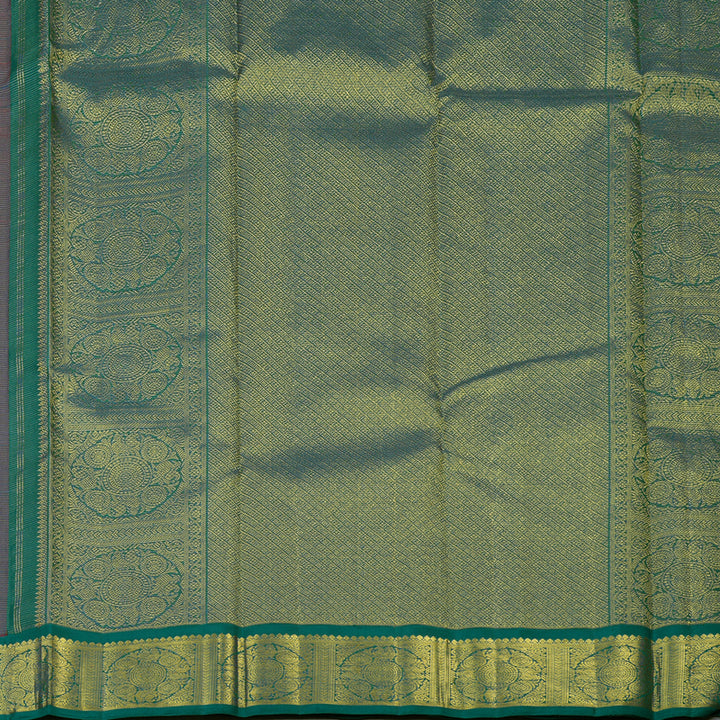 Hayagrivas Handloom Fanta Orange Kanjivaram Silk Saree with Peacock Green Border KBF35D7-1