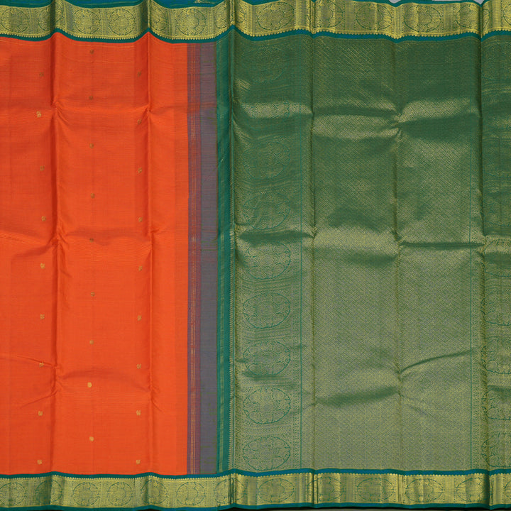 Hayagrivas Handloom Fanta Orange Kanjivaram Silk Saree with Peacock Green Border KBF35D7-1