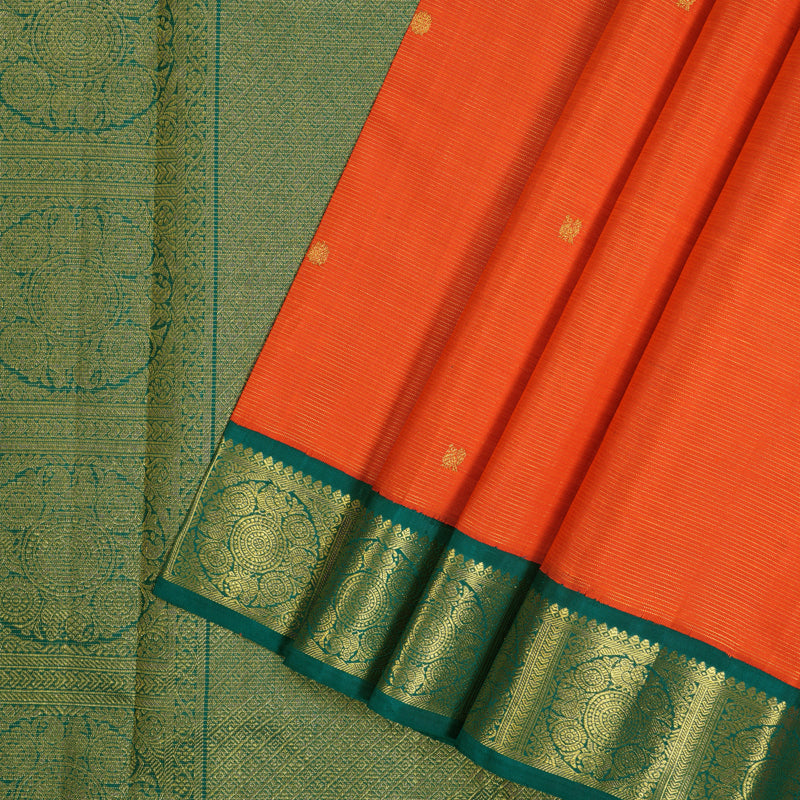 Hayagrivas Handloom Fanta Orange Kanjivaram Silk Saree with Peacock Green Border KBF35D7-1