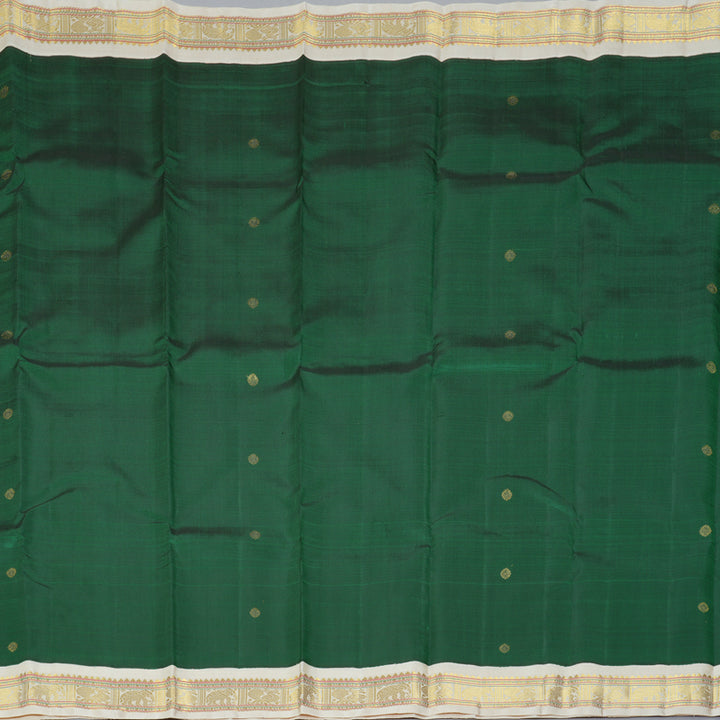 Hayagrivas Handloom Bottle Green Kanjivaram Silk Saree with Half-White Border KBF360F10-1