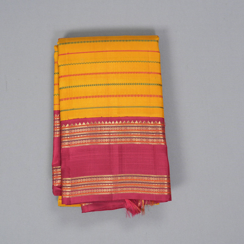 Hayagrivas Handloom Tumeric Yellow Kanjivaram Silk Saree with Maroon Border KBF360F8-1