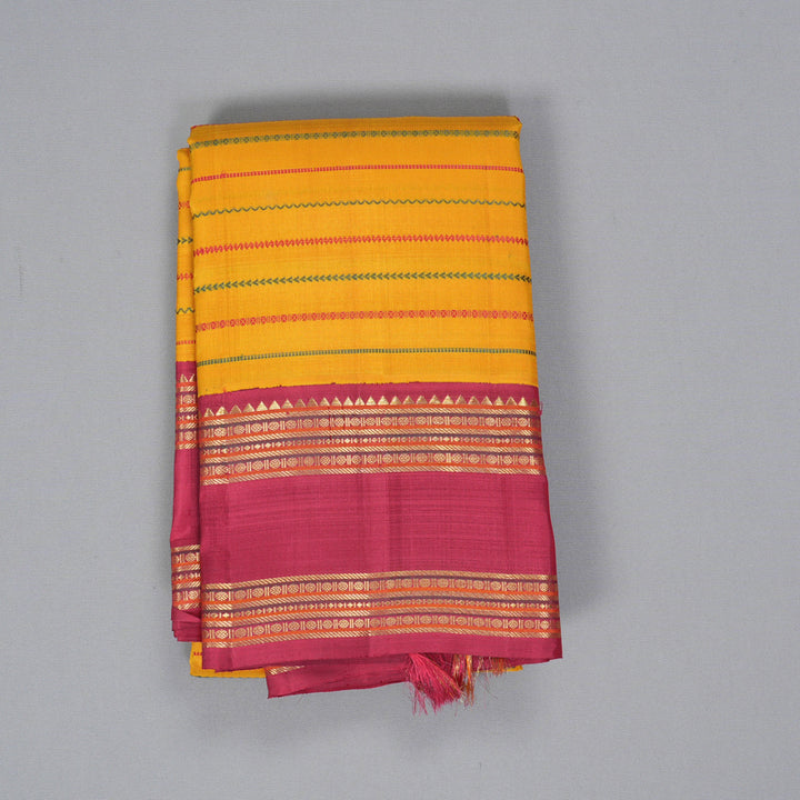 Hayagrivas Handloom Tumeric Yellow Kanjivaram Silk Saree with Maroon Border KBF360F8-1