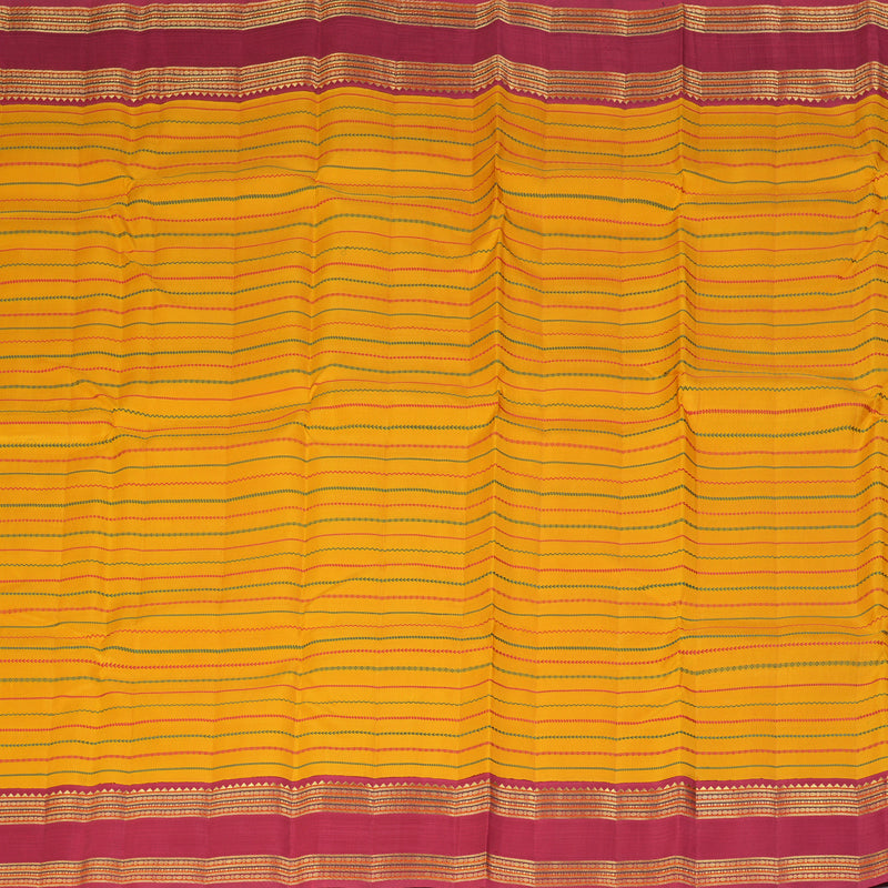 Hayagrivas Handloom Tumeric Yellow Kanjivaram Silk Saree with Maroon Border KBF360F8-1