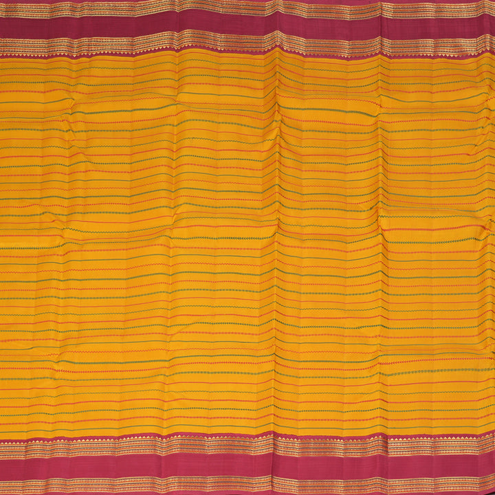 Hayagrivas Handloom Tumeric Yellow Kanjivaram Silk Saree with Maroon Border KBF360F8-1