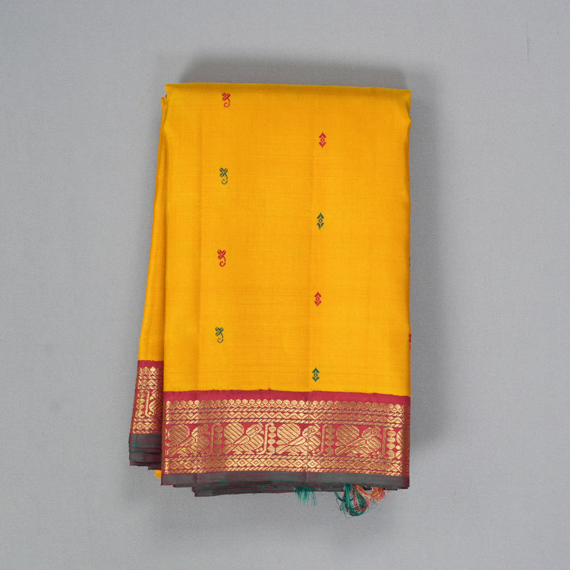 Hayagrivas Handloom Manjal Kanjivaram Silk Saree with Maroon Border KBF360F9-1