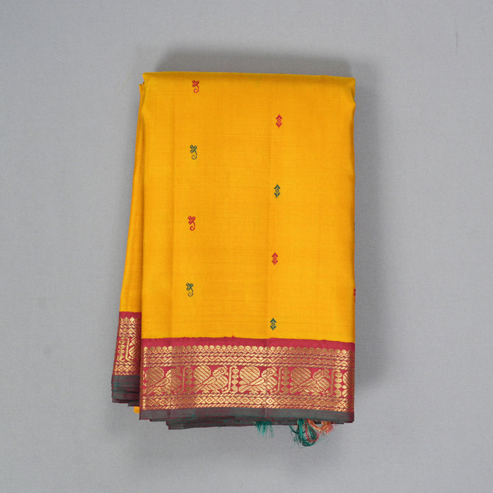 Hayagrivas Handloom Manjal Kanjivaram Silk Saree with Maroon Border KBF360F9-1