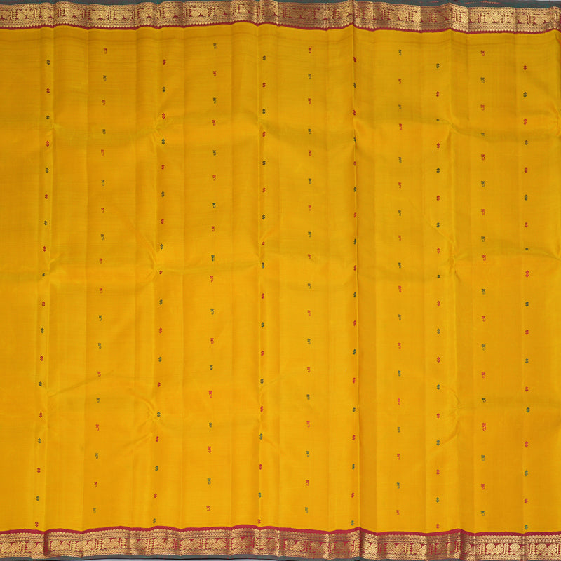 Hayagrivas Handloom Manjal Kanjivaram Silk Saree with Maroon Border KBF360F9-1