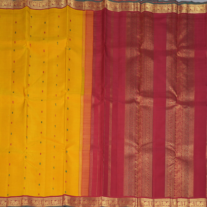 Hayagrivas Handloom Manjal Kanjivaram Silk Saree with Maroon Border KBF360F9-1