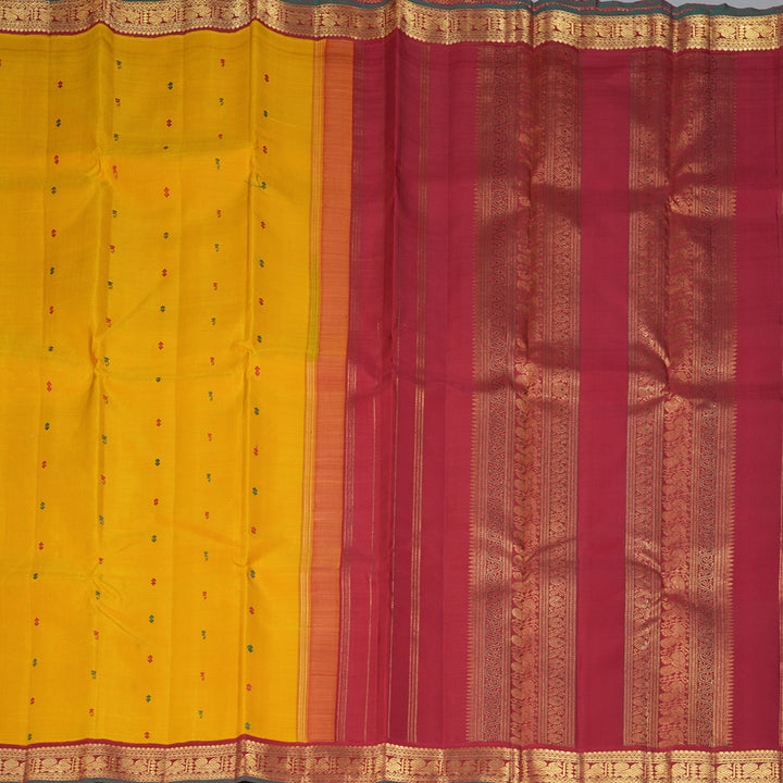 Hayagrivas Handloom Manjal Kanjivaram Silk Saree with Maroon Border KBF360F9-1