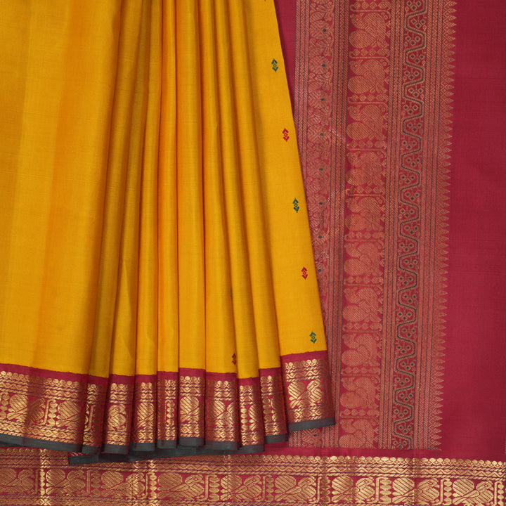 Hayagrivas Handloom Manjal Kanjivaram Silk Saree with Maroon Border KBF360F9-1