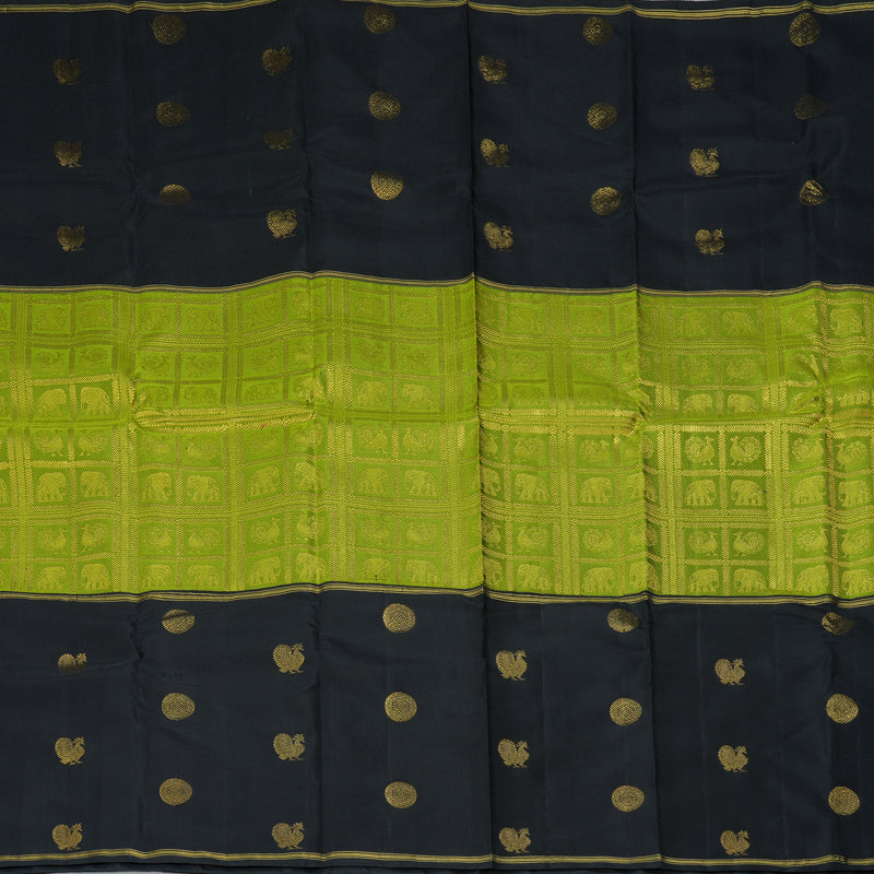 Hayagrivas Handloom Parrot Green Kanjivaram Silk Saree with Black Border KBF361F4-1