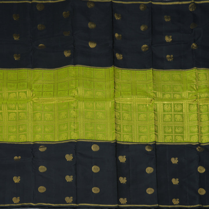Hayagrivas Handloom Parrot Green Kanjivaram Silk Saree with Black Border KBF361F4-1