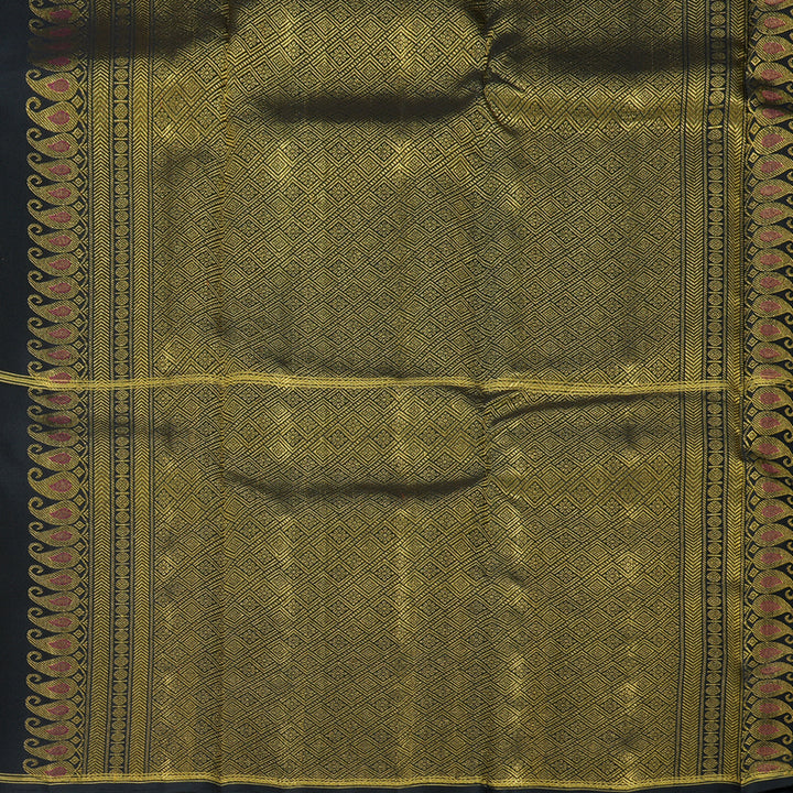 Hayagrivas Handloom Parrot Green Kanjivaram Silk Saree with Black Border KBF361F4-1