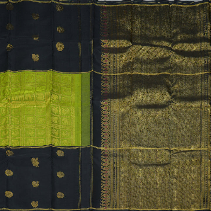 Hayagrivas Handloom Parrot Green Kanjivaram Silk Saree with Black Border KBF361F4-1