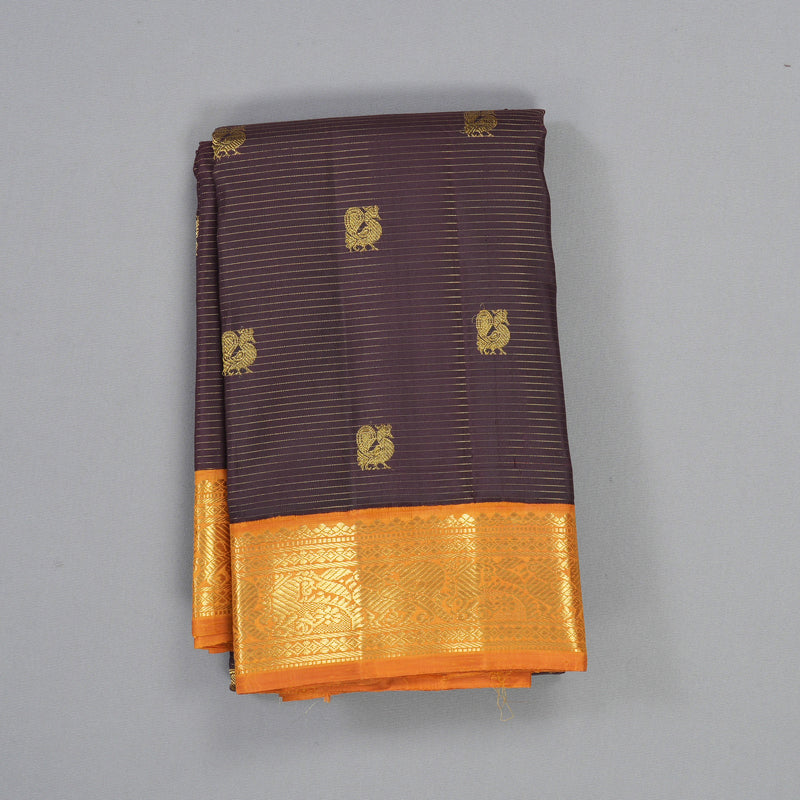 Hayagrivas Handloom Coffee Brown Kanjivaram Silk Saree with Golden Orange Border KBF361F5-1
