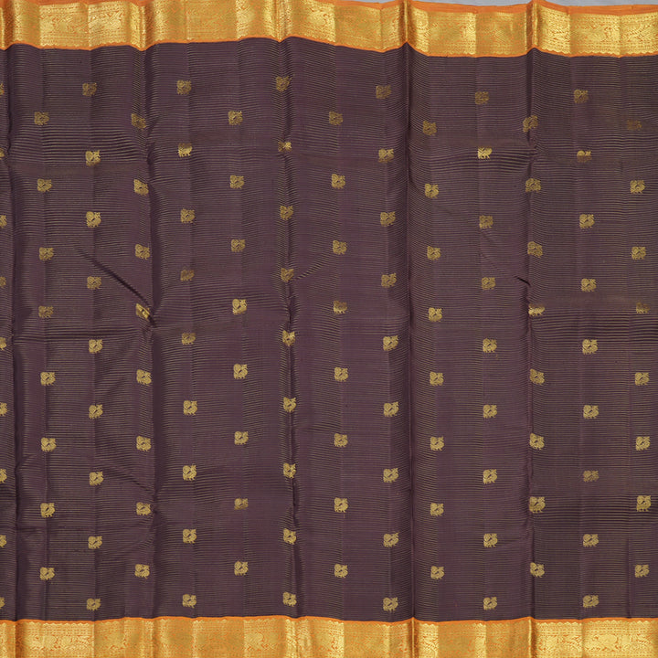Hayagrivas Handloom Coffee Brown Kanjivaram Silk Saree with Golden Orange Border KBF361F5-1