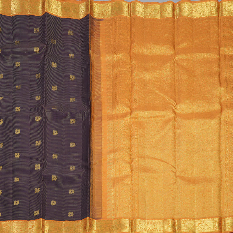 Hayagrivas Handloom Coffee Brown Kanjivaram Silk Saree with Golden Orange Border KBF361F5-1