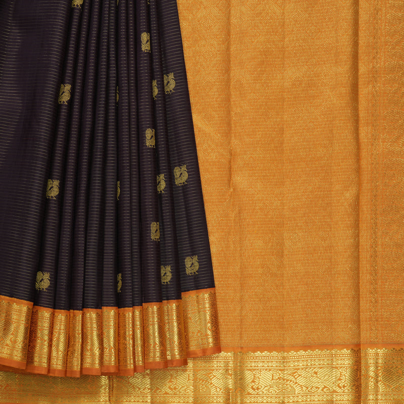 Hayagrivas Handloom Coffee Brown Kanjivaram Silk Saree with Golden Orange Border KBF361F5-1