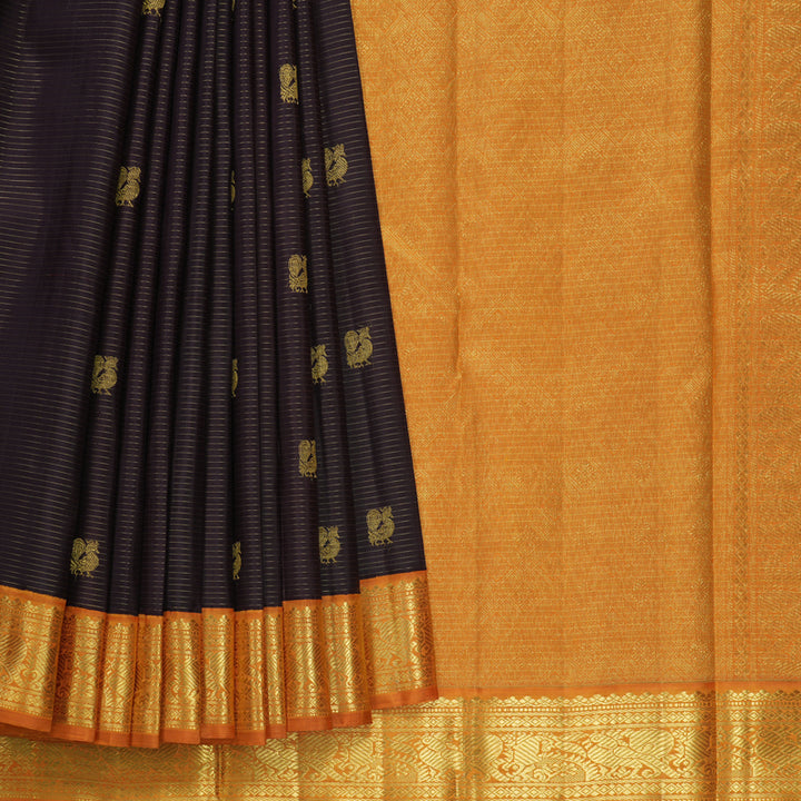 Hayagrivas Handloom Coffee Brown Kanjivaram Silk Saree with Golden Orange Border KBF361F5-1
