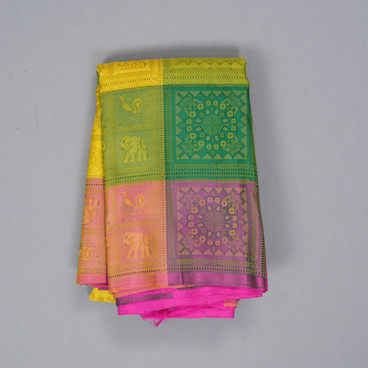 Hayagrivas Handloom Multicolour Checks Kanjivaram Silk Saree KBF361F6-1