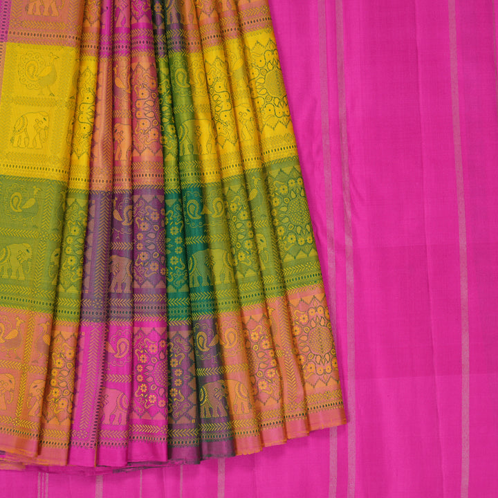 Hayagrivas Handloom Multicolour Checks Kanjivaram Silk Saree KBF361F6-1