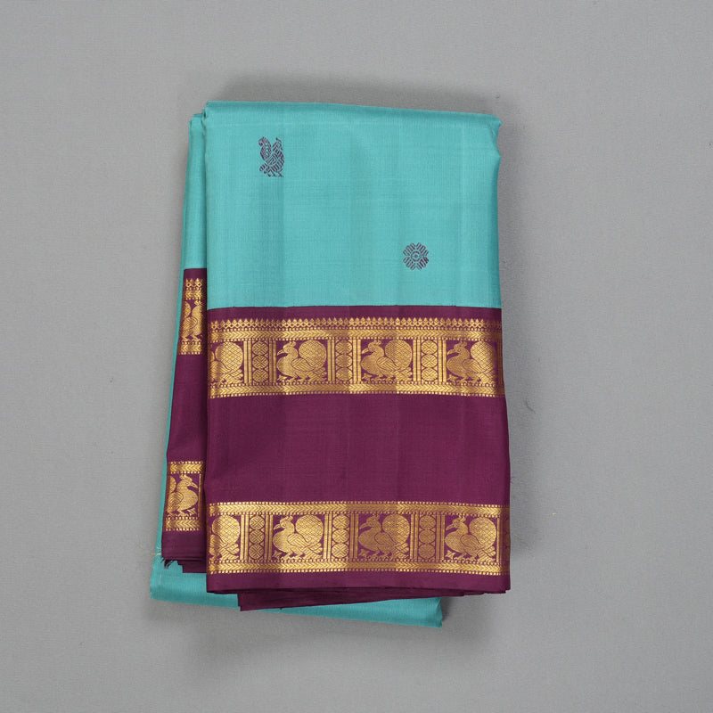 Hayagrivas Handloom Teal Kanjivaram Silk Saree with Vadamalli Border KBF362F1-2